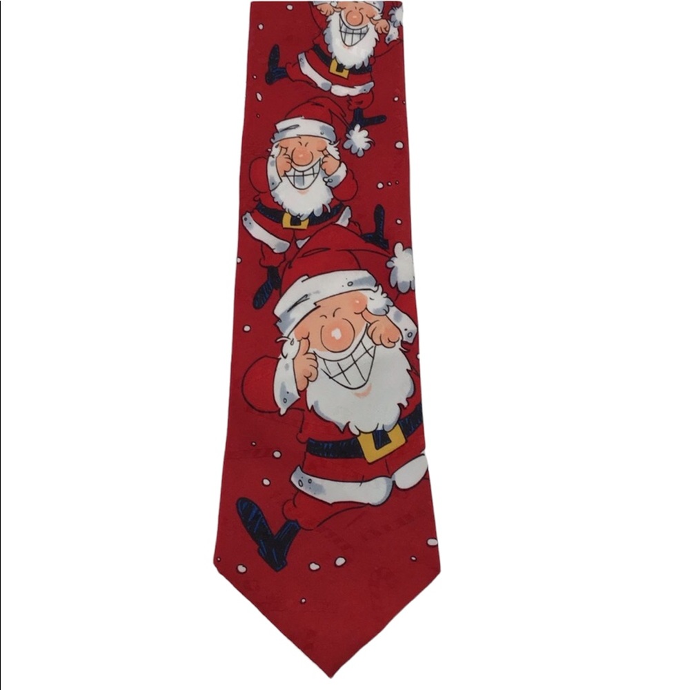 Hallmark Yule Tie Greetings Red Jolly Laughing Cartoon Santa‎ Tie